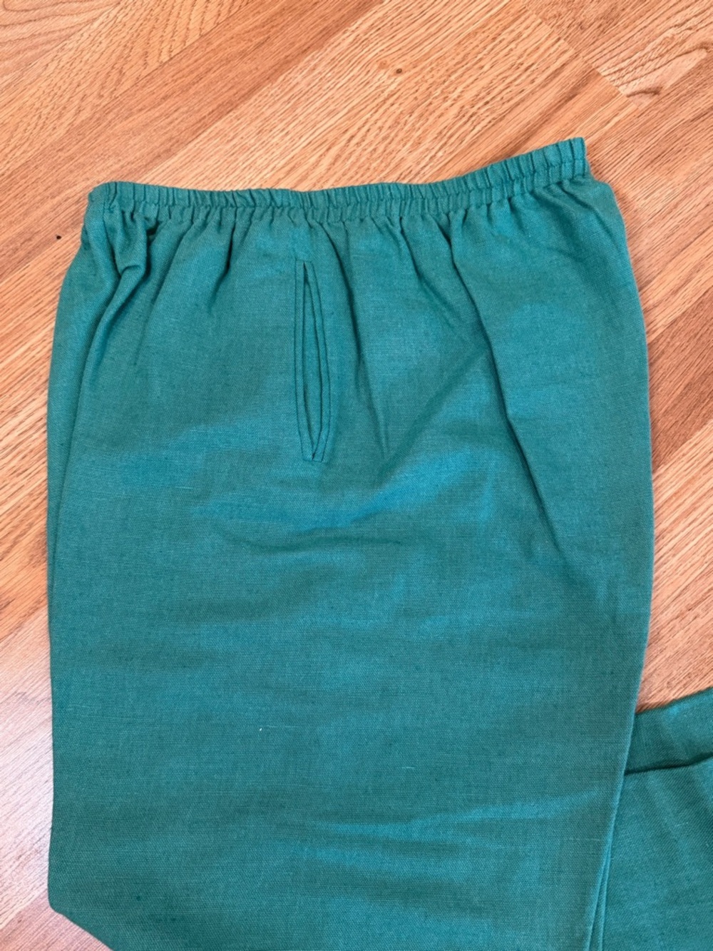 Vintage 80s 90s Lands End‎ Women's 10 Linen Blend High Rise Pants Pull On Green - Picture 2 of 12